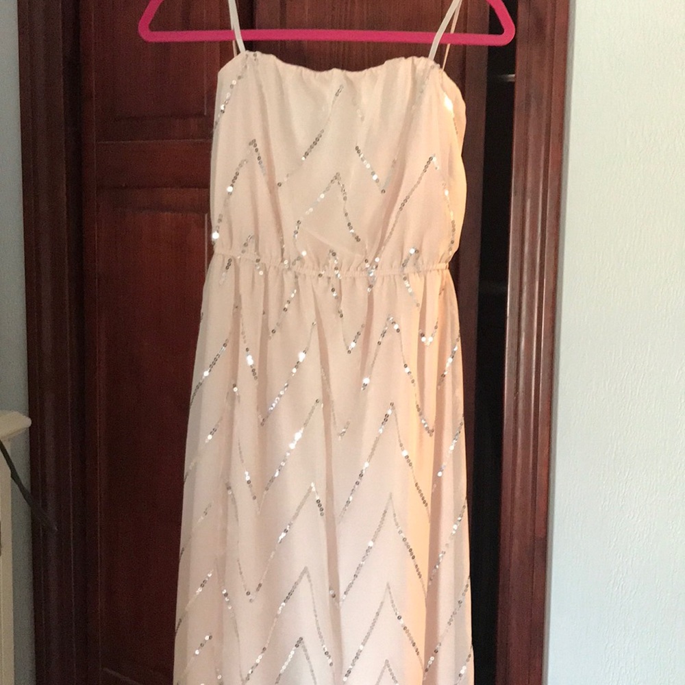 Strapless blush sequin dress